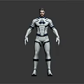 Game Movie Character Male with White Blue Bodysuit 3D Model Standing Pose Futuristic Design