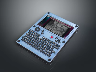 Portable Rugged Industrial Computer Featuring Physical Keyboard Red Control Button And LCD Display Screen 3d model