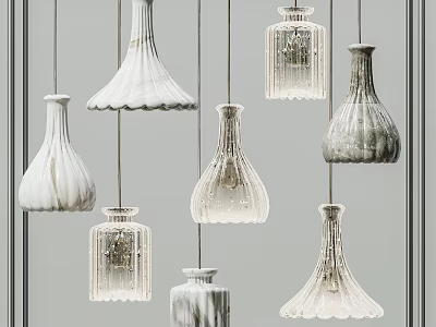 Modern Hanging Pendant Lights With Marble Texture And Glass In Various Shapes For Interior Decor 3d model