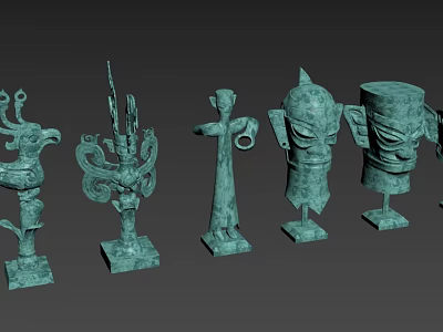 Ancient Bronze Decorative Ornament Set With Various Shapes And Square Base 3d model