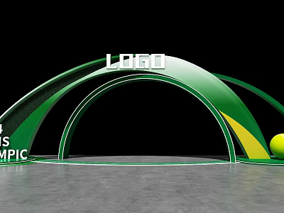 Green And Yellow Curved Commercial Display Equipment With Logo For Olympic Events 3d model