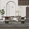 Table and Chair Combination Plant Potted Single Chair 3d model