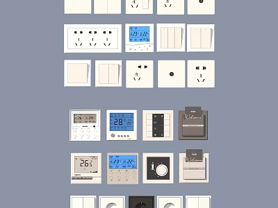 Electrical Switch Socket And Thermostat Control Panels With Temperature 3d model
