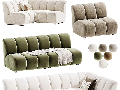 Modern Sectional Sofa With Green Beige And Light Brown Upholstery Decorative Pillows 3d model