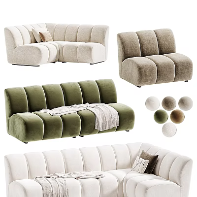 Modern Sectional Sofa With Green Beige And Light Brown Upholstery Decorative Pillows 3d model