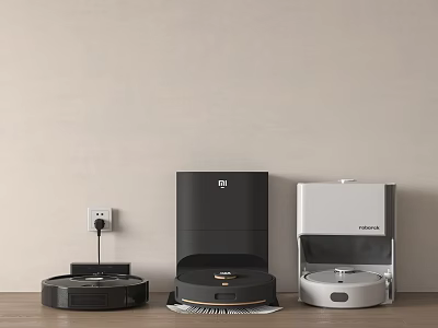 Smart Home Cleaning Appliances On Wooden Floor 3d model