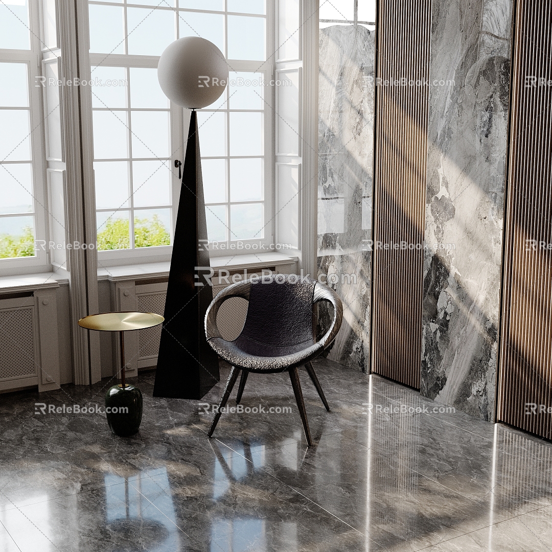 Modern Leisure Chair Side Table Floor Lamp Leisure Chair 3d model