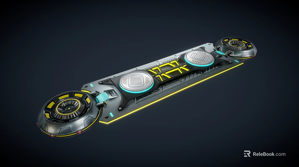 Sleek Modern Household Daily Use Product Long Strip Shape With Circular Platforms Yellow Accent Lines 3d model 