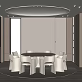 Modern Minimalist Restaurant With Round Dining Table White Chairs Large Windows Overlooking Green Grass