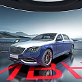 Mercedes Maybach Sedan With Futuristic Lights Illuminated Ground And Landscape