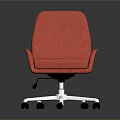 Red Office Chair With Padded Armrests And Swivel Wheels On Metal Base