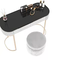 Elegant Modern Dressing Table with Black Top Gold Metal Frame and White Faux Fur Stool