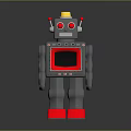 Retro Toy Robot With Yellow Top Red Eyes Black Screen And Red Feet
