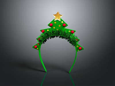 Festive Christmas Decorative Lights Headband with Green Tree Design Gold Star and Red Decorative Balls 3d model