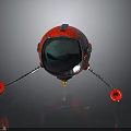 Red Mechanical Character With Biological Elements Green Skull Screen And Silver Robotic Arms Yellow Base