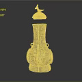 Ancient Bronze Wine Bottle Featuring Bird Shaped Lid And Intricate Decorative Patterns 3d model