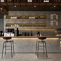 Modern Industrial Cafe Interior Design With Green Plants Bar Counter Benches And Large Windows