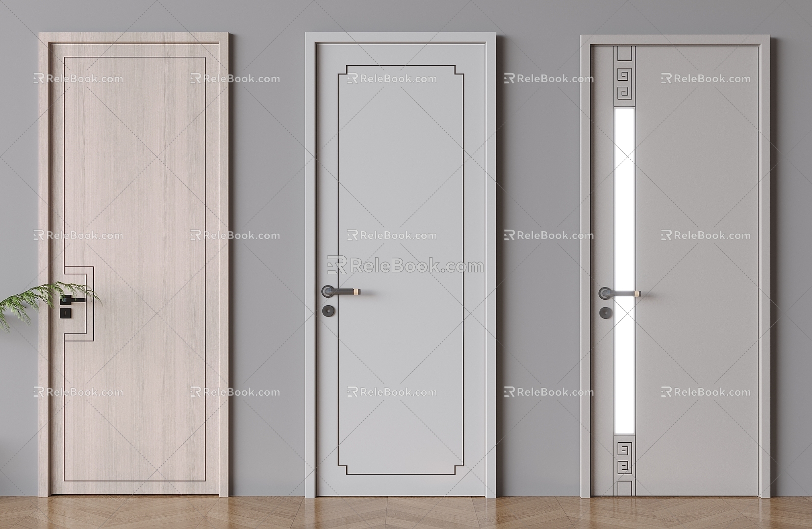 New Chinese Style Solid Wood Flat Door Bedroom Single Door 3d model