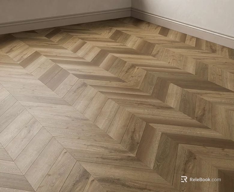 Elegant Herringbone Pattern Wooden Flooring With Natural Wood Texture In Room Corner 3d model 