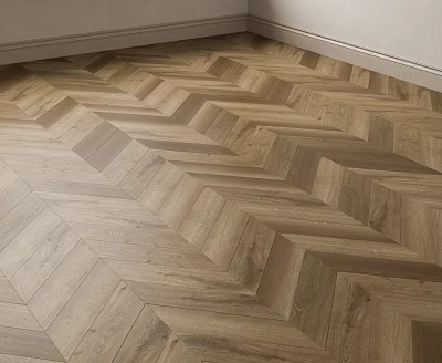 Elegant Herringbone Pattern Wooden Flooring With Natural Wood Texture In Room Corner 3d model