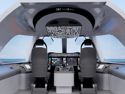 Modern Aircraft Cockpit Interior With Digital Dashboard Control Panel And Seats 3d model