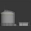 Industrial Storage Tanks With Yellow Warning Stripes Surrounding Fencing And Connected Pipes 3d model