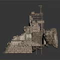 Ancient Ruins Construction Scene With Stone Rocks Scaffolding Tower And Frame