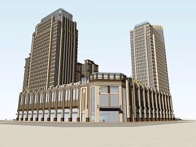 Modern Commercial Complex with High Rise Towers and Glass Facade Design 3d model