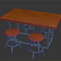 Modern Wooden Dining Table with Metal Frame Smooth Tabletop and Round Stools