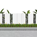 Modern Landscape Wall With White Panels And Lush Green Plants In Outdoor Space