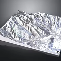 Silver 3D Terrain Model with Mountain Topography Detailed Surface Texture and Path Lines 3d model
