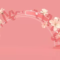 Romantic Pink Archway with White Flower Decorations and LOVE Letters on Soft Pink Background