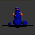 Low Poly Blue Snowman Character With Red Arms Top Hat And Hexagonal Base
