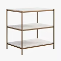 Modern Minimalist Three Tier Shelving Unit With Marble Shelves And Brass Frame