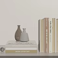 Stylish Decorative Ornament Set With Stacked Books Ceramic Vases And Reed Diffuser 3d model