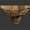 Golden Wolf Head Sculpture With Detailed Feathered Texture On Dark Background