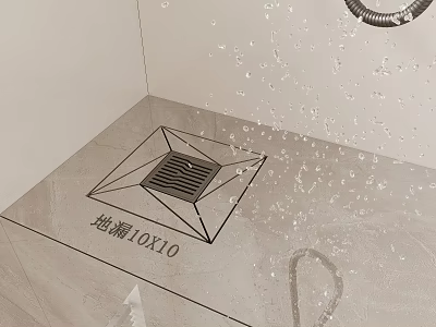 10X10 Floor Drain In Bathroom Shower Area With Water Splashing And Drainage 3d model