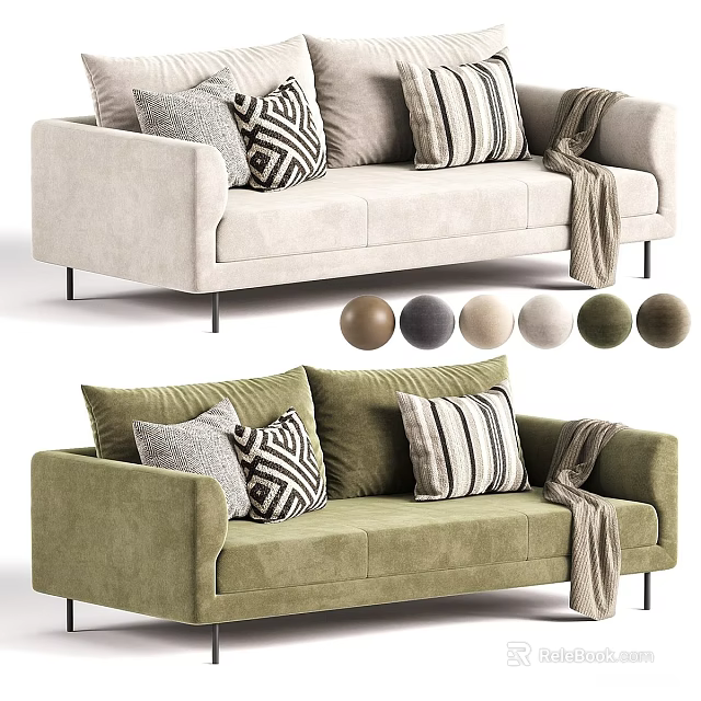 Modern Minimalist Upholstered Two Seater Sofa With Multiple Color Options And Stylish Decorative Cushions 3d model 