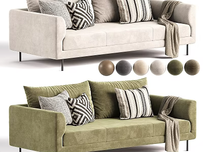 Modern Minimalist Upholstered Two Seater Sofa With Multiple Color Options And Stylish Decorative Cushions 3d model