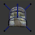 Modern Single Seater Chair With Blue Metal Frame And Rattan Weave Design