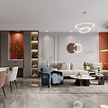 Modern Living Dining Room Interior With Sofa Dining Table And Pendant Lights 3d model