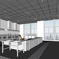 Commercial Kitchen Interior With Stainless Steel Appliances Work Counters And Large Windows