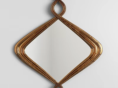 Decorative Diamond Shaped Wall Mounted Mirror With Gold Wavy Frame And Decorative Edges 3d model