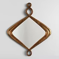 Decorative Diamond Shaped Wall Mounted Mirror With Gold Wavy Frame And Decorative Edges