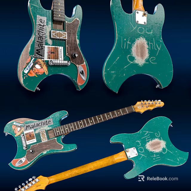 Hand Painted Green Guitar Bodies Decorated With Painting Tools And Art Designs 3d model 