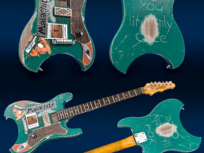 Hand Painted Green Guitar Bodies Decorated With Painting Tools And Art Designs 3d model