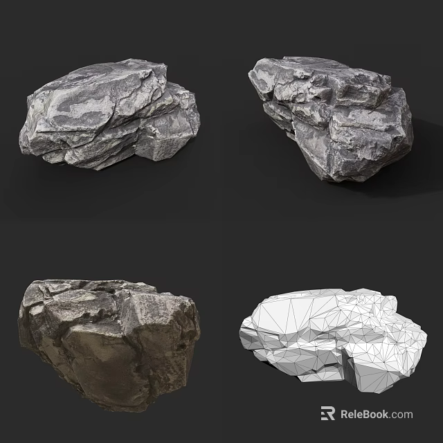 Natural Stone Textures And Varied Shapes With 3D Wireframe Model 3d model 