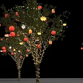 Decorated Trees With Colorful Lanterns And String Lights On Black Background 3d model