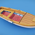 Wooden Boat Displaying Wooden Deck Red Seats White Hull And Fine Details