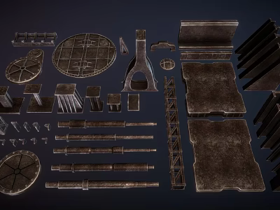 Industrial Metal Parts With Various Shapes Textured Surfaces And Mechanical Components 3d model